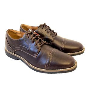 Deer Stags Boys Zoran Brown Cap Toe Comfort Oxford Dress Shoes Faux Leather 4.5M